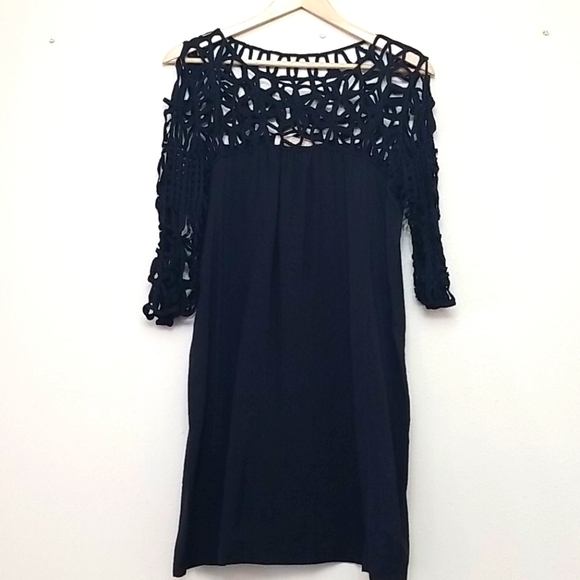 Lulu's Black Silk Blend Crochet Dress Small - Picture 2 of 7
